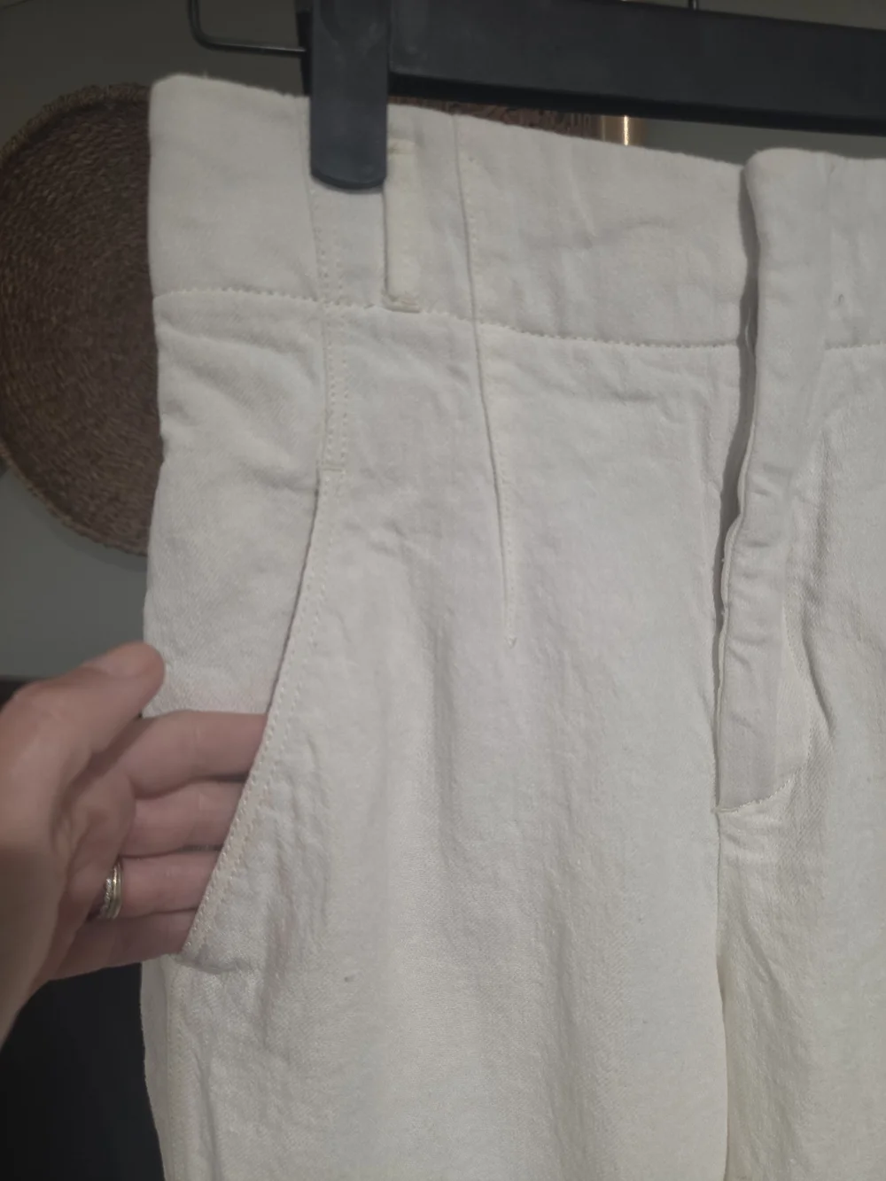 Zara Ivory Linen Blend High Rise Wide Leg Trousers Size Small